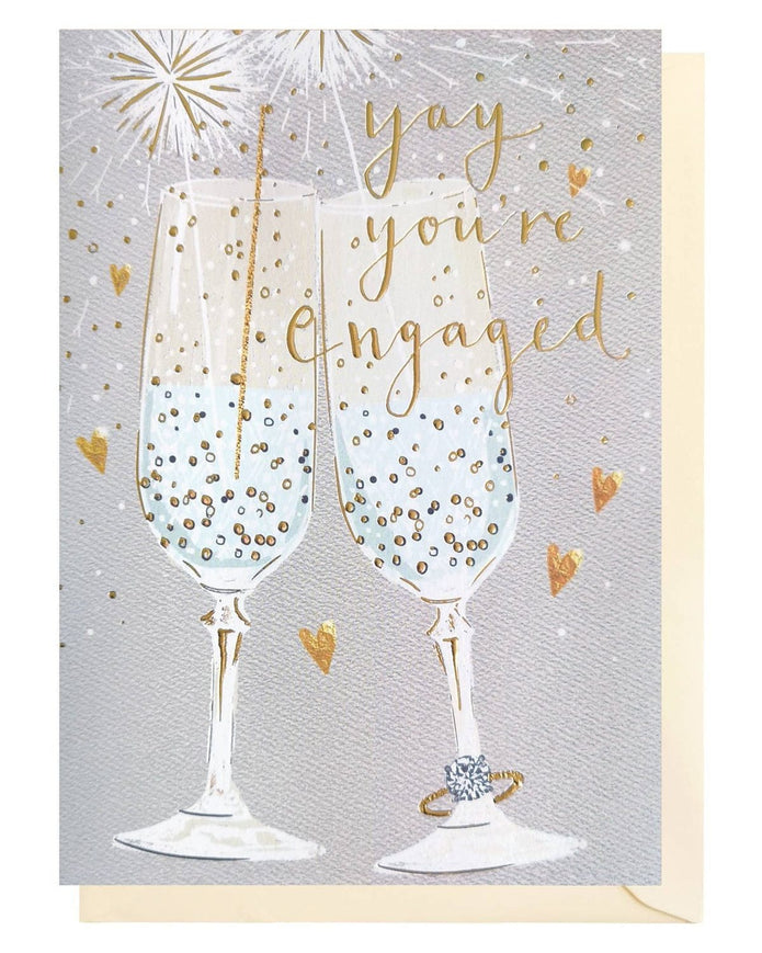 Engagement greeting card by Louise Tiler featuring illustrated glasses and celebratory design for special engagement moments.