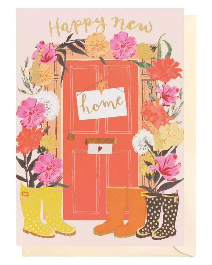 Louise Tiler new home greeting card featuring a door and flowers design, perfect for celebrating a housewarming or new residence.