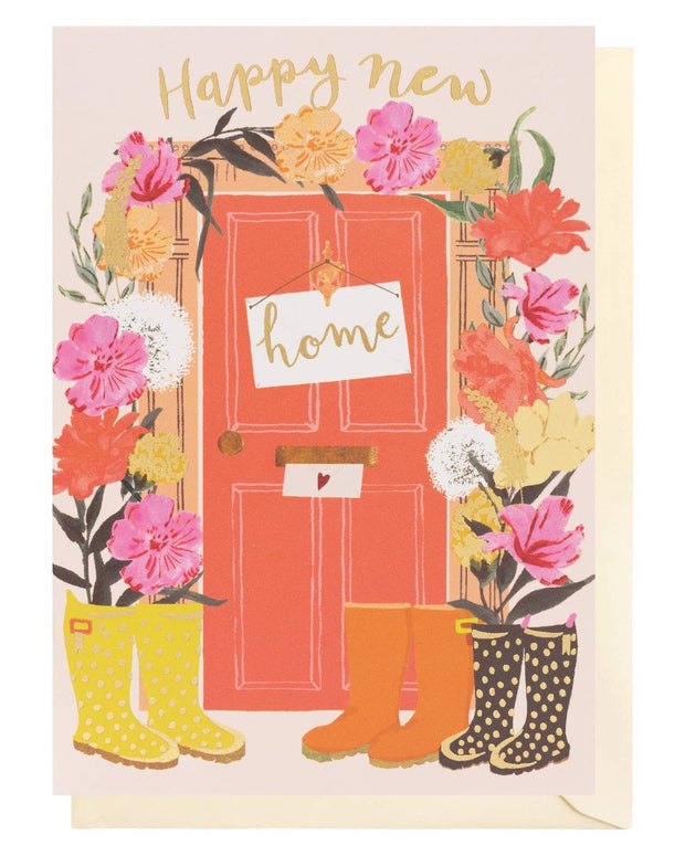 Louise Tiler new home greeting card featuring a door and flowers design, perfect for celebrating a housewarming or new residence.