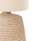 Lows rattan small table lamp with matching shade, perfect for home decor, featuring a natural woven rattan design and warm lighting.