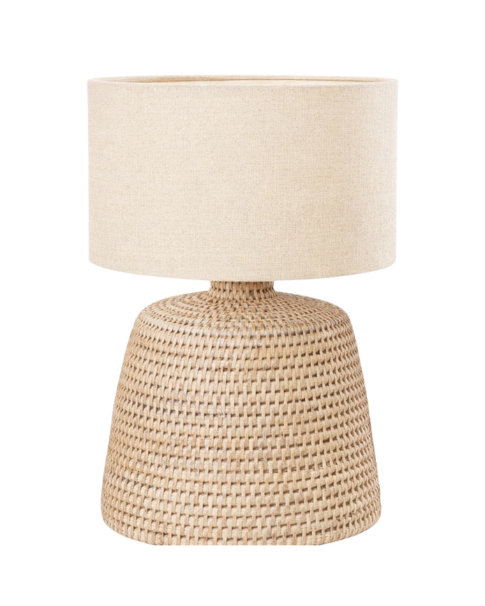 Lows rattan small table lamp with matching shade, ideal for home decor and adding a natural touch to living spaces.
