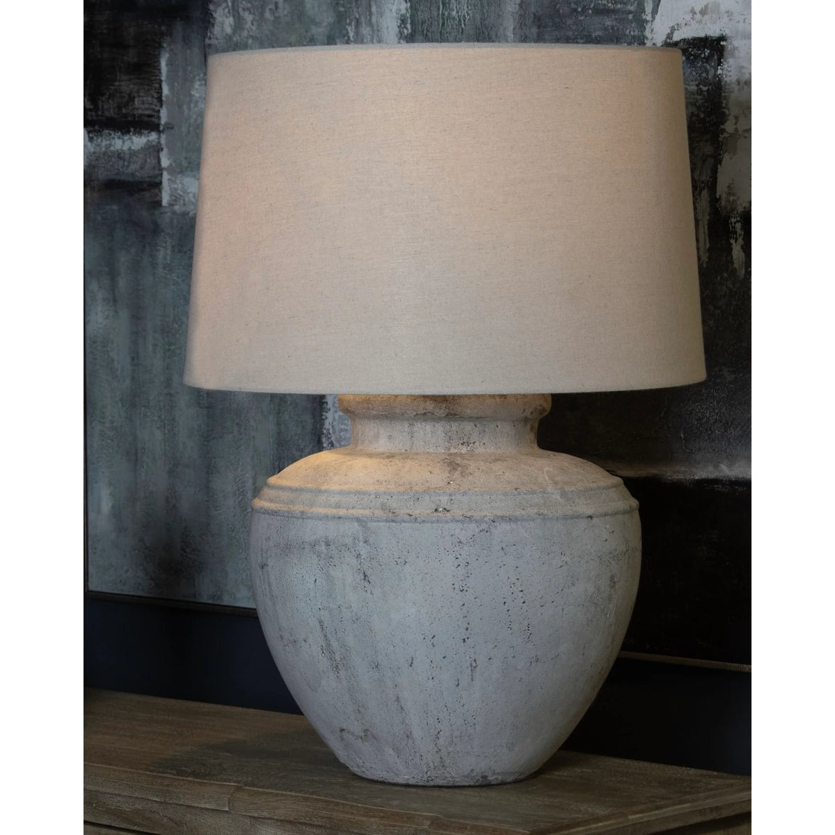 Hill Interiors Ludlow Extra Large Ribbed Stone Lamp, stylish lighting fixture with textured surface and modern design.