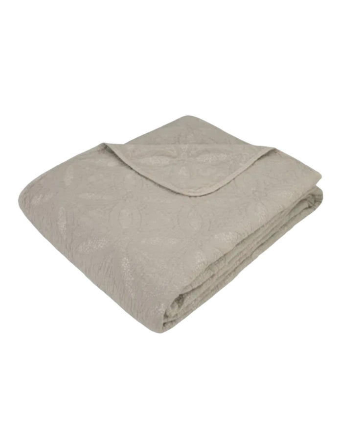 Beige king size quilted bedspread by Malini with soft, textured quilted design for cozy bedroom decor.
