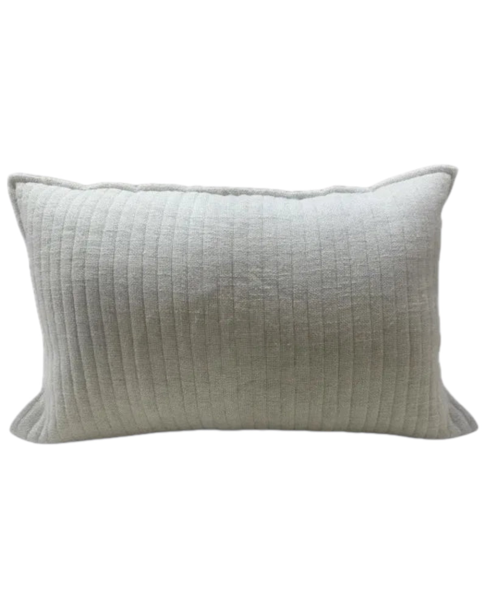 Beige quilted square linen cushion with soft stripe pattern and inner filling, designed by Malini for stylish soft furnishings.