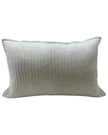 Beige quilted square linen cushion with soft stripe pattern and inner filling, designed by Malini for stylish soft furnishings.