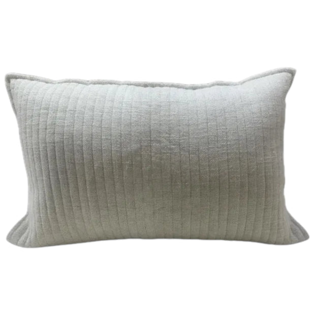 Beige quilted square linen cushion with soft stripe pattern and inner filling, designed by Malini for stylish soft furnishings.