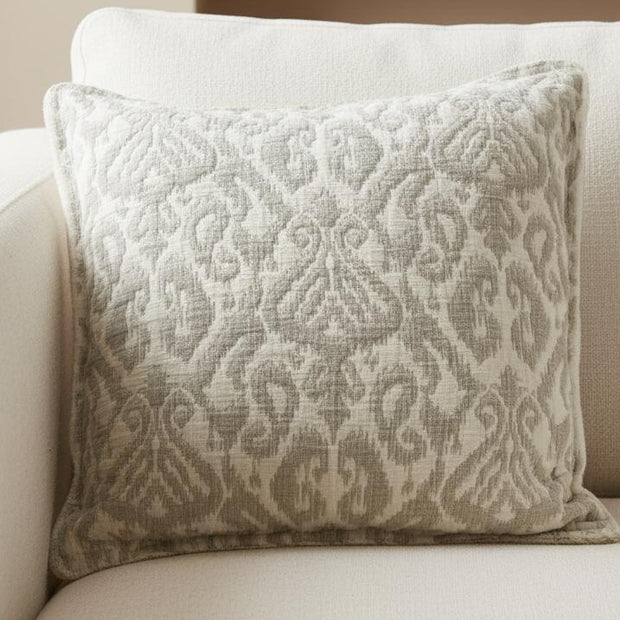 Beige Malini soft jacquard square linen cushion cover with a textured pattern, ideal for elegant home decor.