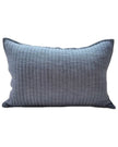 Blue quilted soft stripe square linen cushion with inner from Malini, featuring a comfortable, stylish design for soft furnishings.