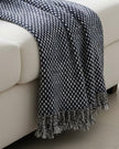 Navy blue Malini raindrop effect blanket throw laid flat, showcasing soft, cozy fabric with a distinctive raindrop pattern.