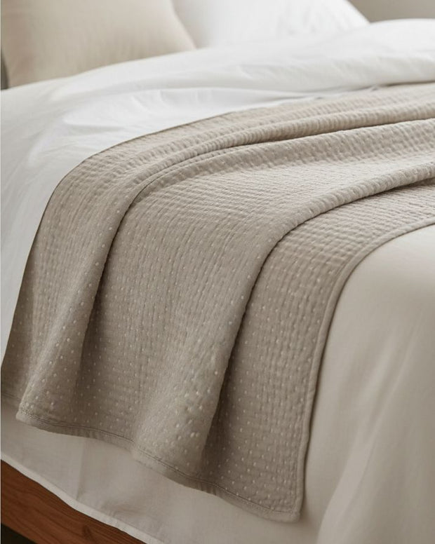 Neutral Taupe Tactile Jacquard Dot Queen Sized Quilt Bedspread
