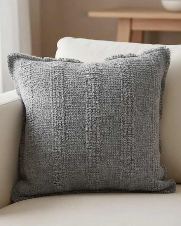 Ocean blue cotton stripe square cushion cover by Malini, soft furnishings with a stylish striped pattern and cozy fabric.