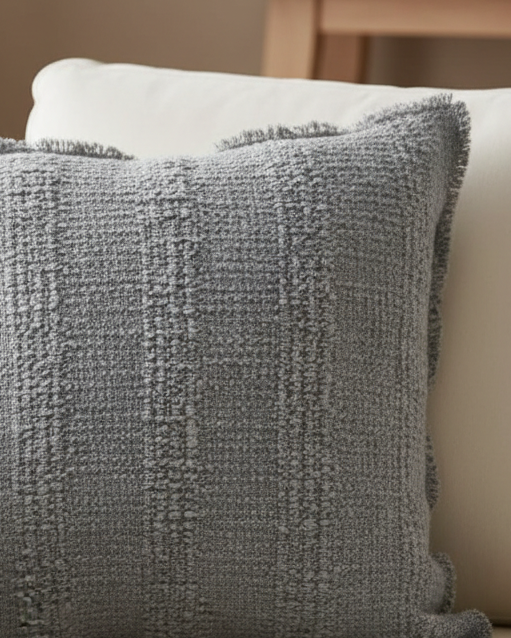 Ocean blue cotton stripe square cushion cover by Malini, soft furnishings with a stylish striped design and cozy fabric texture.