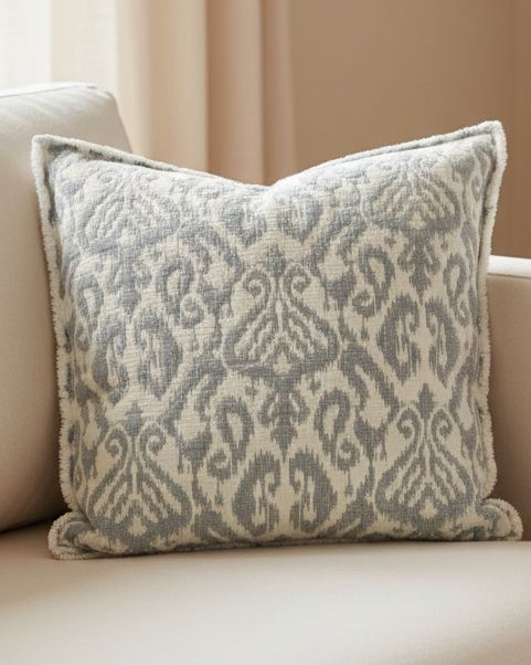 Ocean blue soft jacquard square cushion cover by Malini, featuring intricate woven design for stylish home décor.