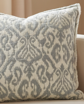 Ocean blue soft jacquard cushion cover by Malini featuring a square design and intricate textured pattern.
