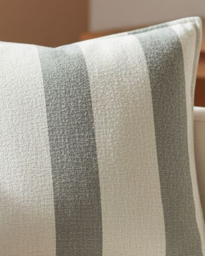 Olive green linen stripe cushion cover by Malini, soft furnishings with a stylish striped pattern and soft fabric texture.