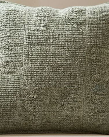 Olive green textured square cushion cover from Malini, soft furnishings with a cozy, fabric surface and modern design.