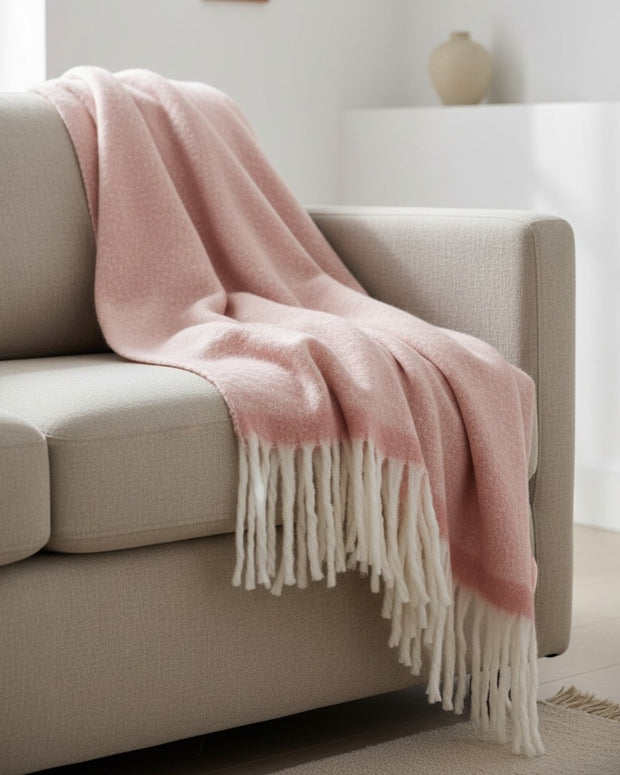 Pink Mia fleece blanket throw by Malini, cozy and soft soft furnishings for warmth and comfort.