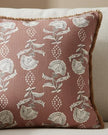 Rose pink floral block print cushion cover by Malini, soft furnishings with vibrant floral design and comfortable fabric.