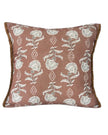 Rose pink floral block print cushion cover by Malini, soft furnishings with vibrant rose pink and floral design.