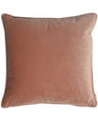 Rose pink velvet cushion cover with piped edges, by Malini, soft furnishings decor for cozy living spaces.