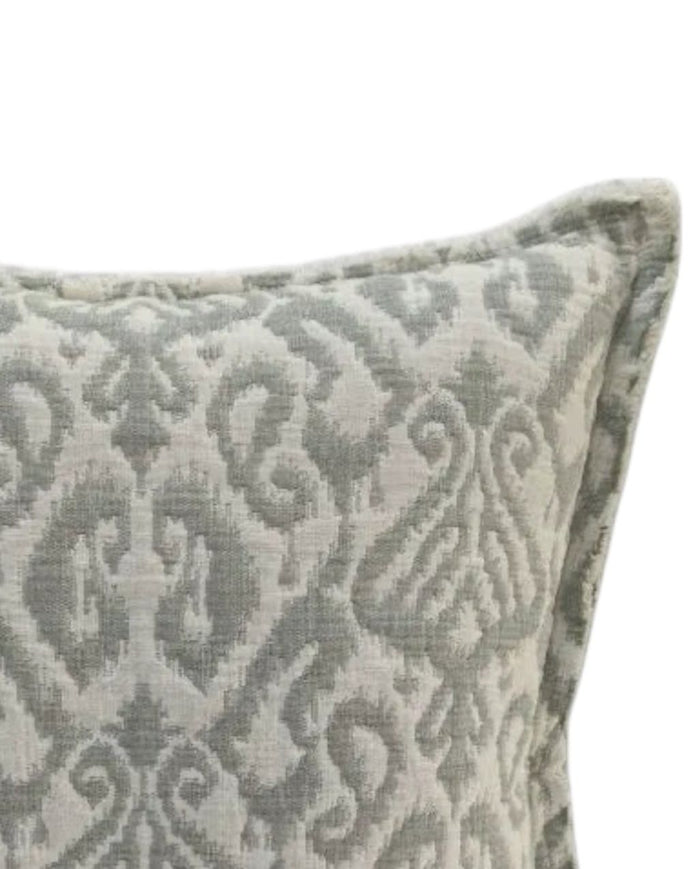 Sage green quilted jacquard square cushion cover by Malini, soft furnishings with textured pattern on fabric.