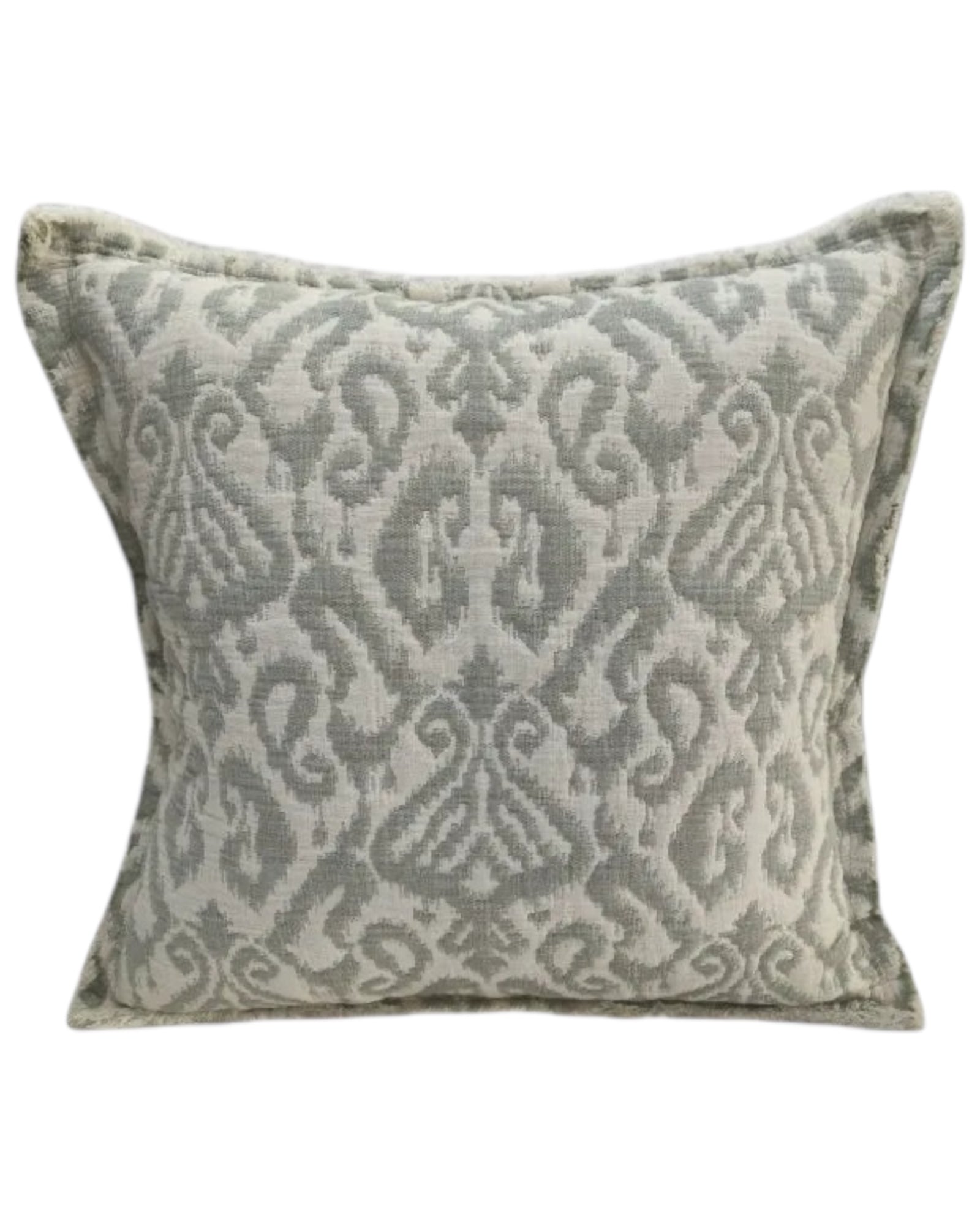 Sage green quilted jacquard square cushion cover by Malini, showcasing soft furnishings with a textured pattern and elegant design.