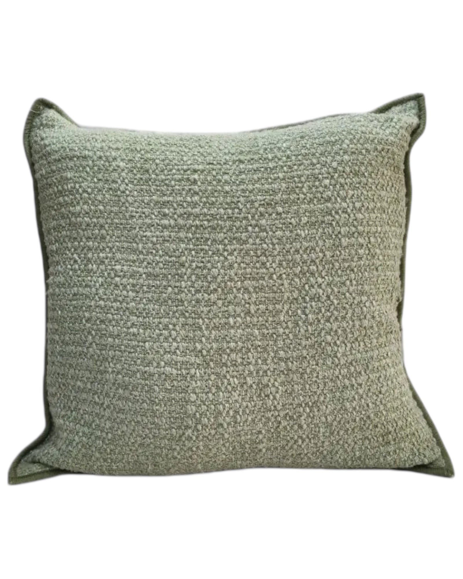 Sage green textured cushion cover by Malini, soft furnishings with a cozy, woven fabric design.