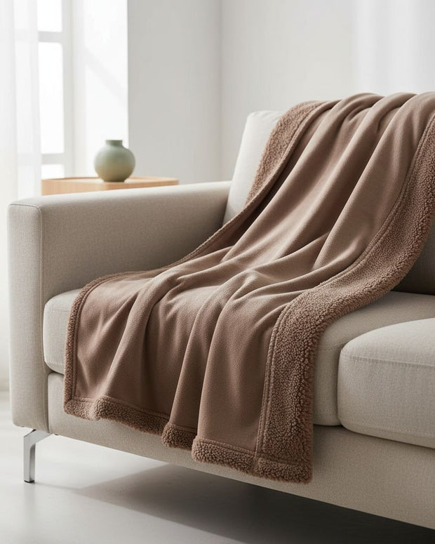 Malini soft fleece throw blanket in coffee brown, cozy and plush soft furnishings for comfortable home décor.