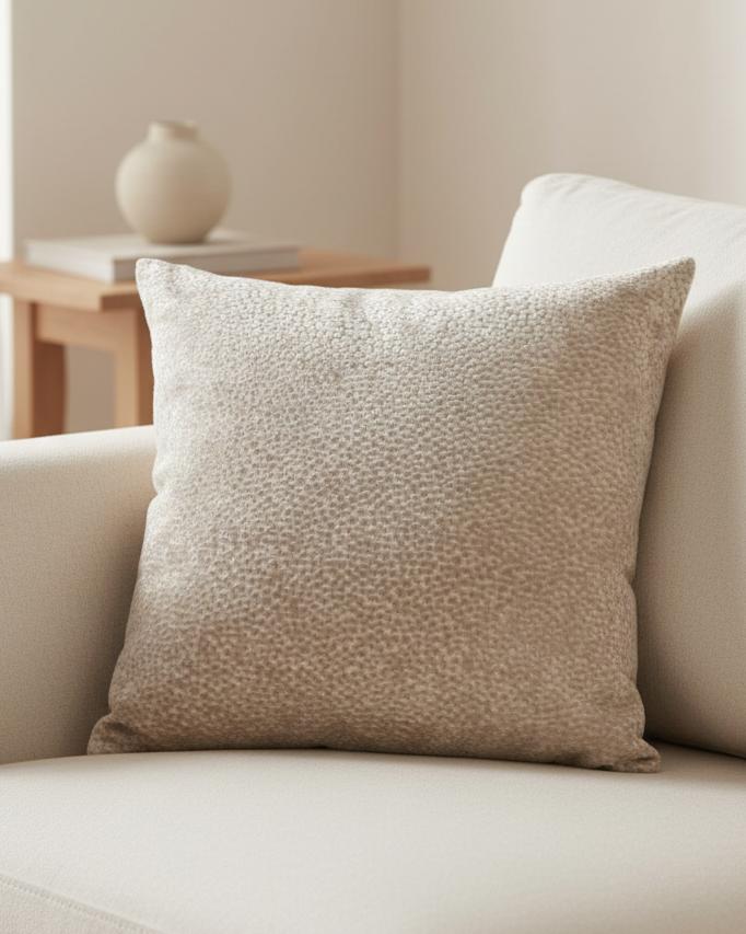 Beige velvet Bingham cushion cover by Malini, soft furnishings, 45cm x 45cm, smooth and plush fabric for stylish decor.