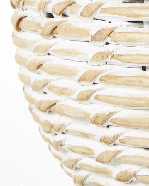 Marseille White Wash Wicker Bulbous Table Lamp With Linen Shade - LightingLighting - Lulu Loves Home