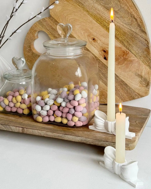 Matte White Bow Dinner Candlestick Holder – Elegant Table Decor - Home DecorHome Decor - Lulu Loves Home