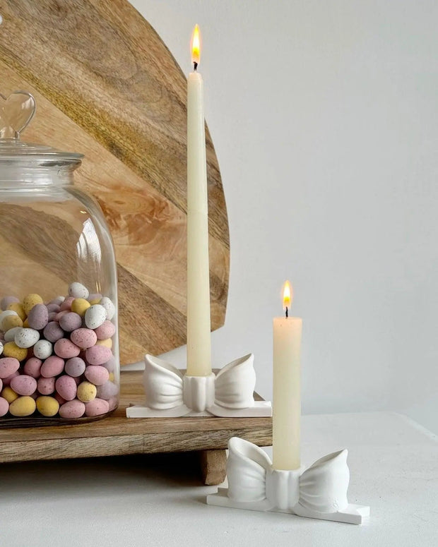 Matte White Bow Dinner Candlestick Holder – Elegant Table Decor - Home DecorHome Decor - Lulu Loves Home