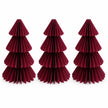 Full set of three identical burgundy paper Christmas trees on a white background.