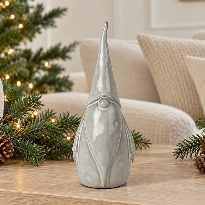 Medium glazed ceramic gonk Christmas ornament with textured detail by Satchville, featuring a whimsical festive design.