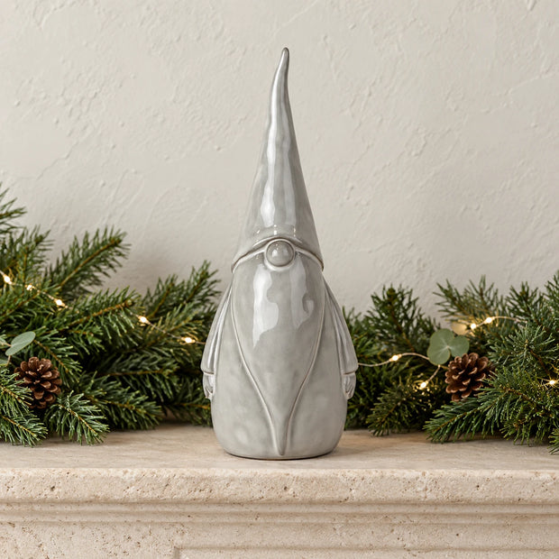 Medium glazed ceramic Christmas gonk ornament with textured detail, perfect for holiday decor by Satchville.
