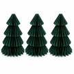 Full set of three identical dark green paper Christmas trees on a white background.