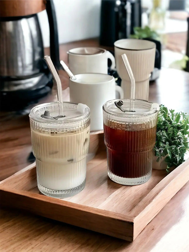 Medium Stripped Glass Lided Coffee Mug - Kitchen & DiningKitchen & Dining - Lulu Loves Home