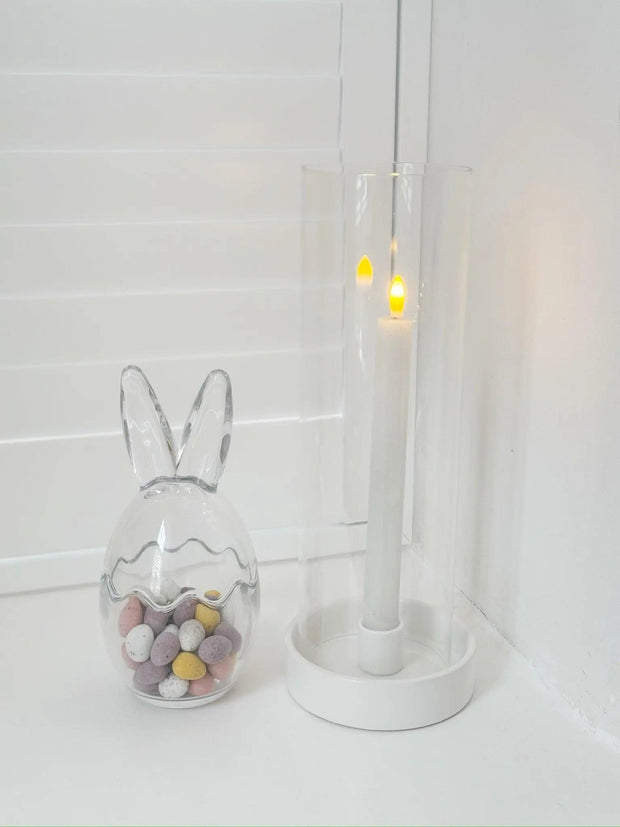 Megan Glass Matt White Hurricane Candleholder - Home DecorHome Decor - Lulu Loves Home