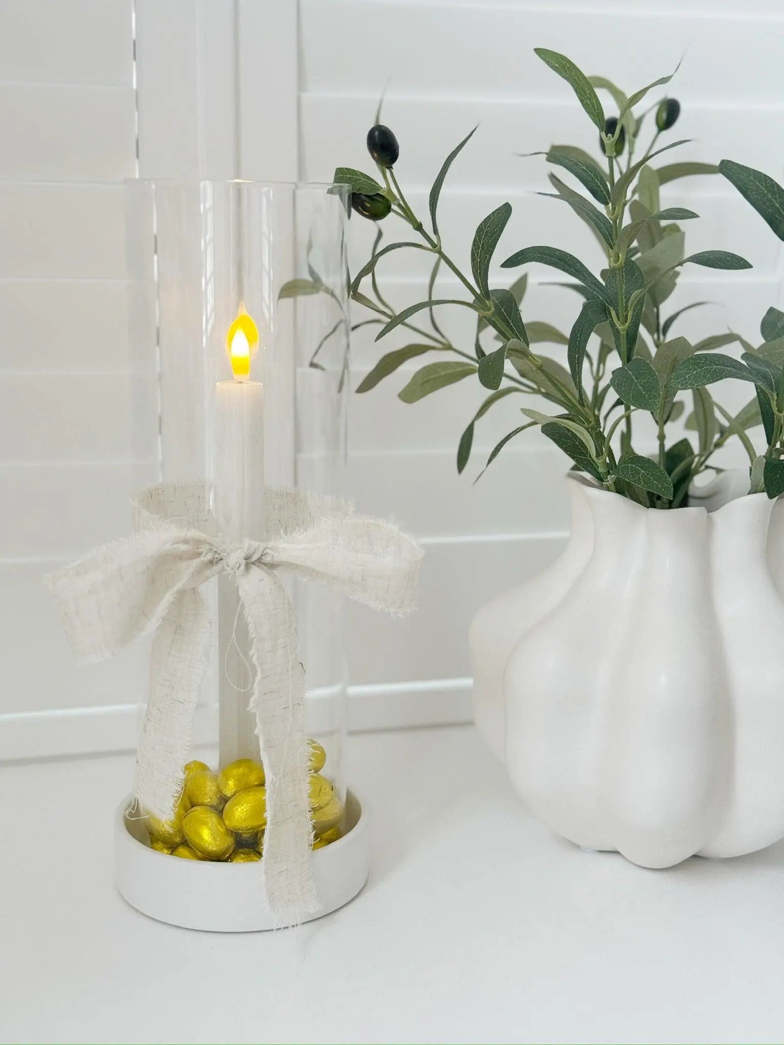 Megan Glass Matt White Hurricane Candleholder - Home DecorHome Decor - Lulu Loves Home