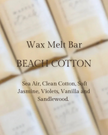 Meleri and Maple Co scented wax melt snap bar in Beach Cotton scent, with a close-up of the colorful wax pieces.