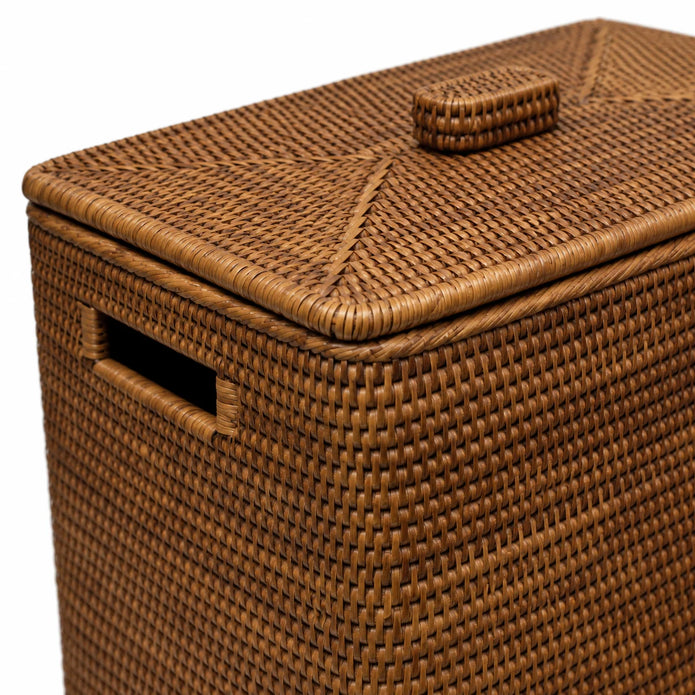 Lows Meon brown rattan rectangle storage box, close-up of woven detail