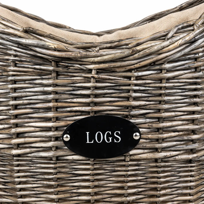 Close-up of the LOGS plaque grey weave and hessian lining