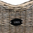 Close-up of the LOGS plaque grey weave and hessian lining