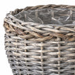 Close-up of the grey washed woven basket rim, braided detailing and clear liner