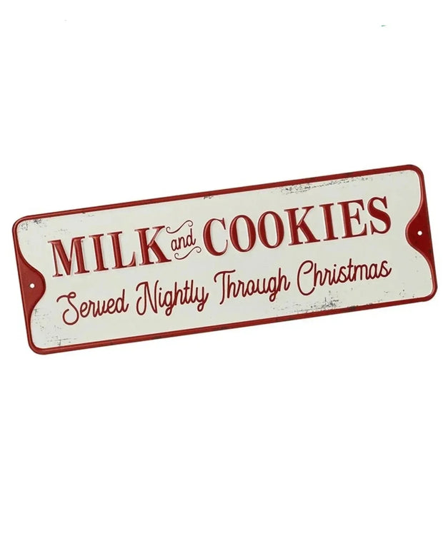Metal Red And White Christmas Sign - Milk And Cookies - Seasonal Decor - ChristmasSeasonal Decor - Christmas - Lulu Loves Home