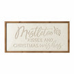 Wood & Metal Sign - White Mistletoe Kisses And Christmas Wishes against a white studio background.