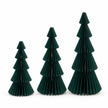 Full set of three green standing paper trees in ascending sizes on white.