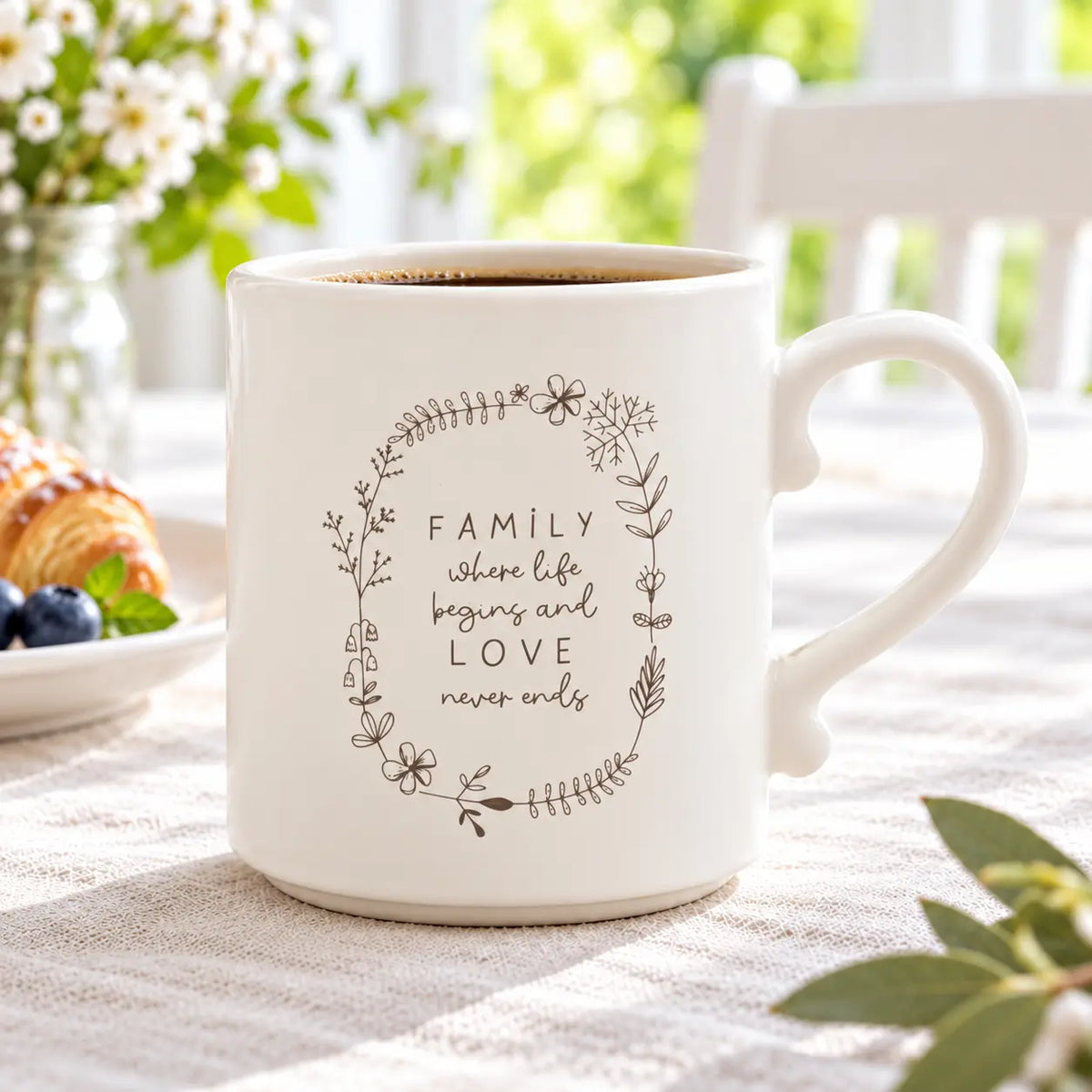 Widdop & Co beige Moments Family ceramic mug for tea or coffee, featuring family-themed design