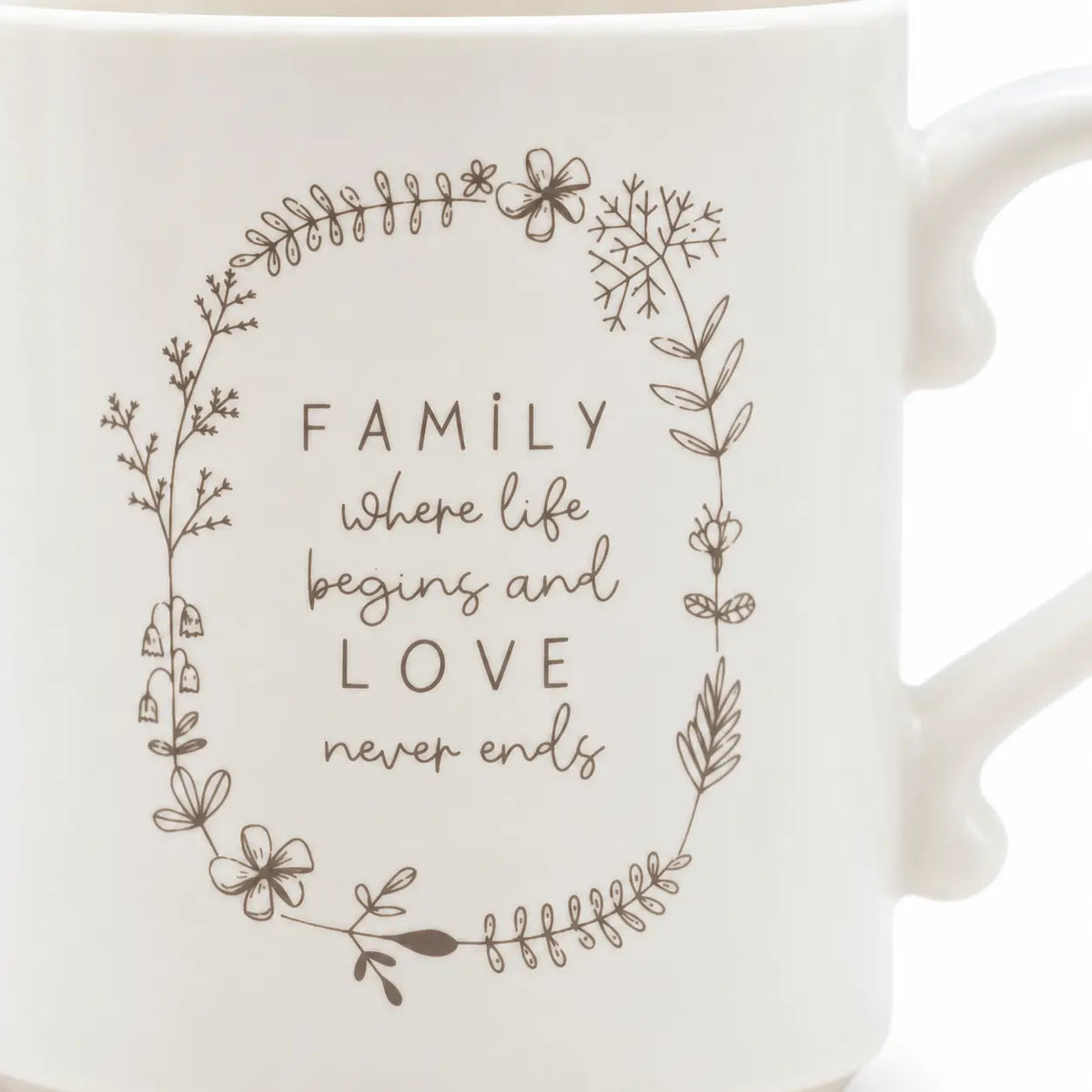 Widdop & Co beige Moments Family ceramic mug with sentimental text detail for tea or coffee