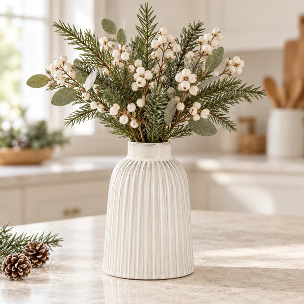 Hill Interiors Monte Medium Ribbed Ceramic Vase with a textured surface, ideal for home decor or floral arrangements.